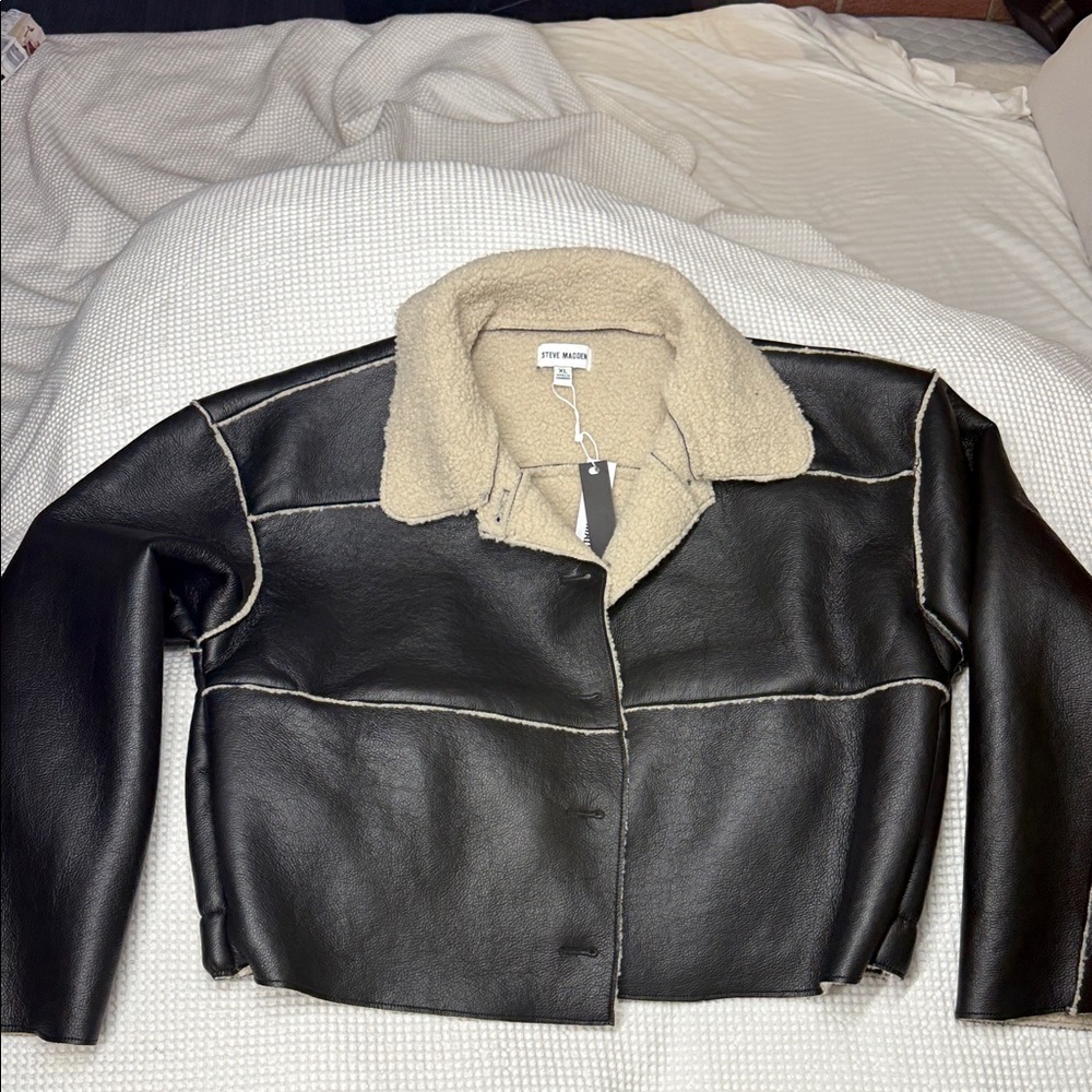 Steve Madden Faux Leather Shearling Lined Dark Brown Jacket - XL (NWT)